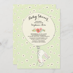Precious Bunny Neutral Baby shower Invitation Kaart