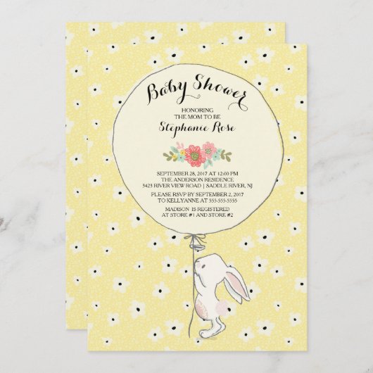 Precious Bunny Neutral Baby shower Invitation Kaart (Voorkant / Achterkant)