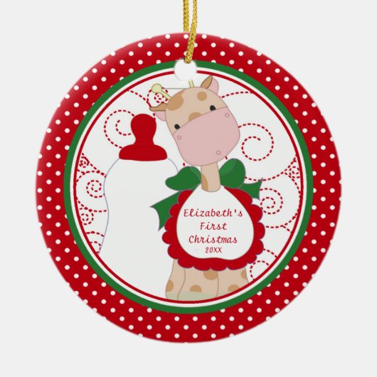 Precious Giraffe Baby's eerste kerst Ornament (Voorkant)