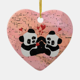 Precious Panda Hearts Keramisch Ornament