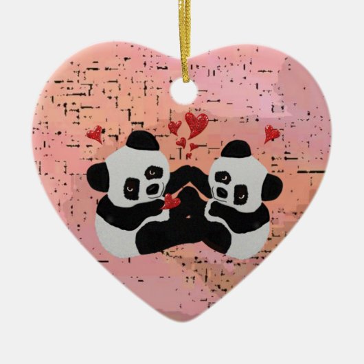 Precious Panda Hearts Keramisch Ornament (Voorkant)