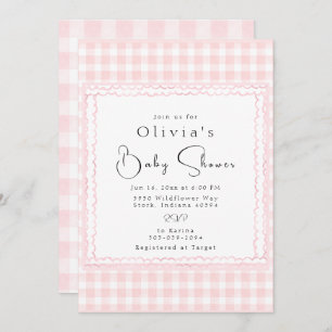 Precious Pink Gingham Baby shower Invitation Kaart
