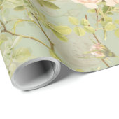 Precious Pink Redouté Rozen Pattern Green Cadeaupapier (Rol Hoek)