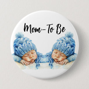 Precious Twin Baby Boys in Blue Petten Mom-To-Be B Ronde Button 7,6 Cm