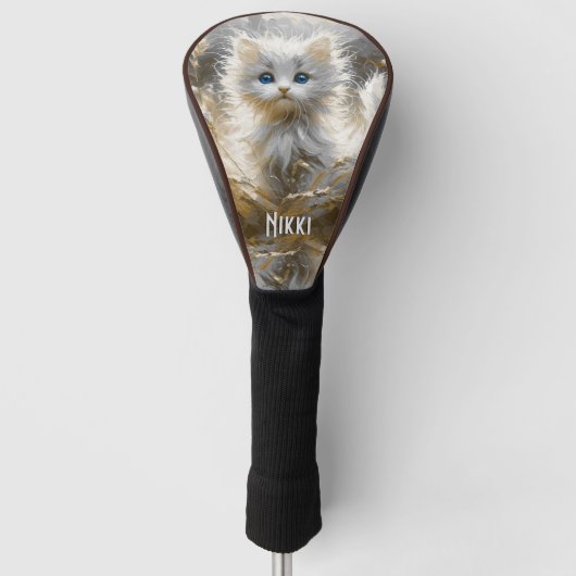 Precious White Kitten Persoonlijke tekst Golfheadcover (Voorkant)
