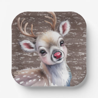 Precious White Reindeer Red Shiny Nose Birthday Papieren Bordje