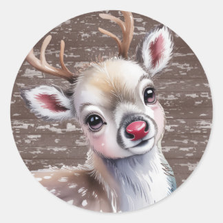 Precious White Reindeer Red Shiny Nose Birthday Ronde Sticker