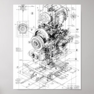 Precisie technische kunst: modulaire machine poster