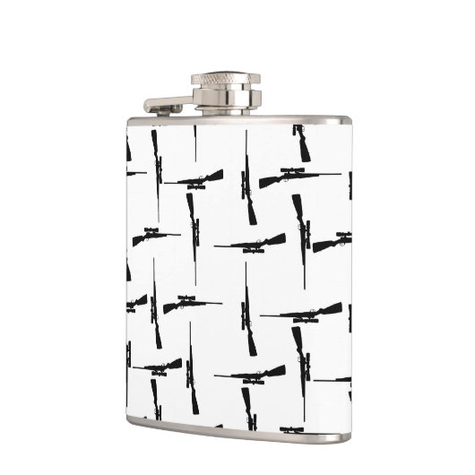 Precision-navolging: jachtmotif zwart-wit P Heupfles (Links)