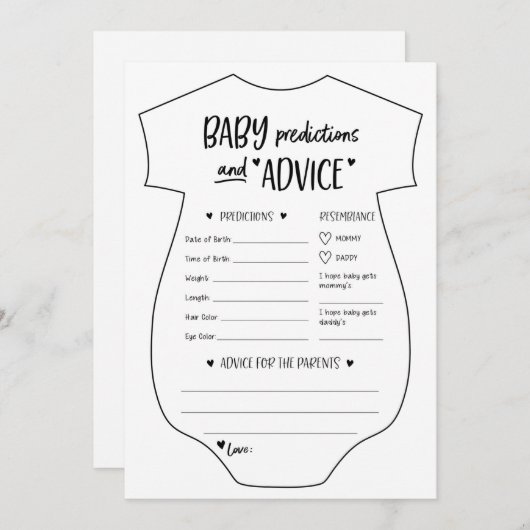 Prédictions et cartes de conseil pour bébés (Devant / Derrière)