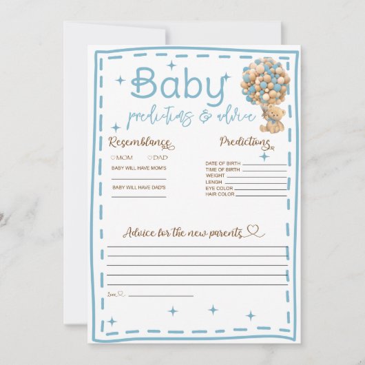 Prédictions et Conseils pour Bébé Carte Ourson Ble (Devant)