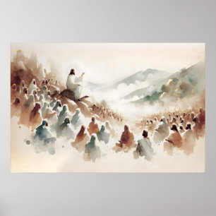 Preek op de Berg Abstract Waterverf Landschap Poster