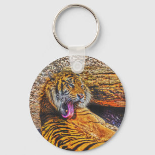Preening Sumatran Tiger Big Cat Wildlife Art Sleutelhanger