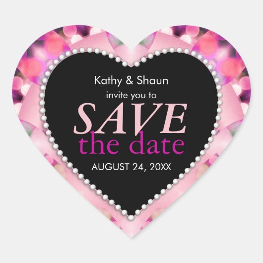 Preety Pink Tropical Save the Date Heart Sticker (Voorkant)