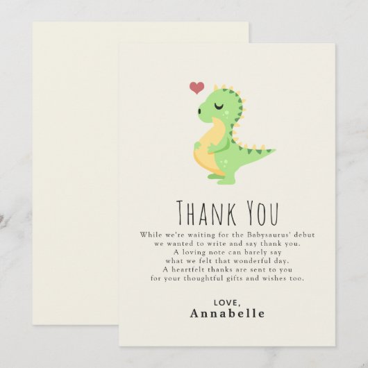Preggosaurus Cute Dinosaur Baby shower Bedankkaart (Voorkant / Achterkant)