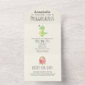 Preggosaurus Schattige Funny Dinosaur Baby shower All In One Uitnodiging (Binnen)