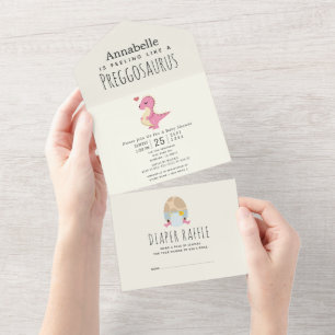Preggosaurus Schattige Funny Dinosaur Girl Baby sh All In One Uitnodiging