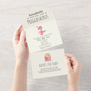 Preggosaurus Schattige Funny Dinosaur Girl Baby sh All In One Uitnodiging