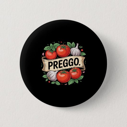 Pregnancy Announcement Prego Pasta Sauce Funny Pre Ronde Button 5,7 Cm (Voorkant)