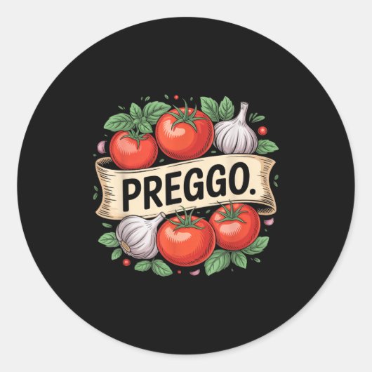 Pregnancy Announcement Prego Pasta Sauce Funny Pre Ronde Sticker (Voorkant)