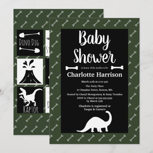 Prehistorisch Baby shower Dinosaurs Kaart (Voorkant / Achterkant)
