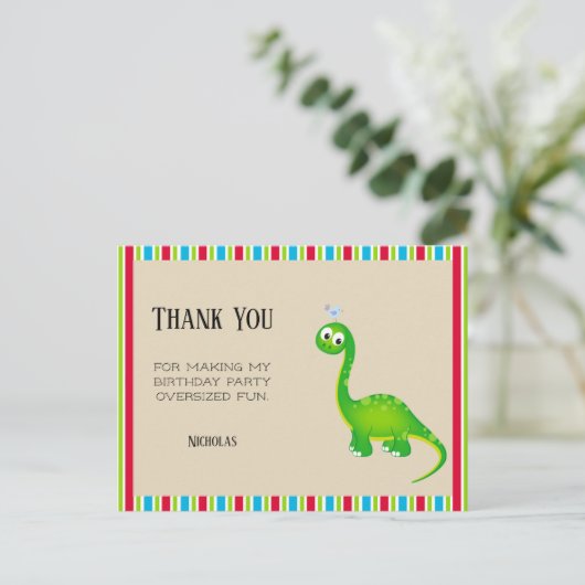 Prehistorisch Dinosaurus Verjaardagsfeest Bedankt Briefkaart (Staand voorkant)