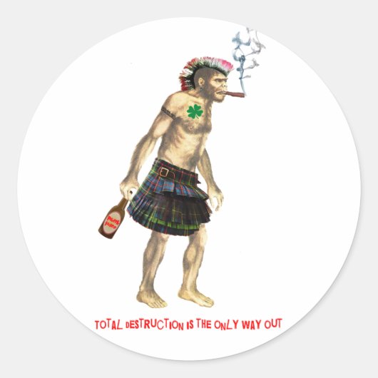 Prehistorisch punk rotsgrot man ronde sticker (Voorkant)