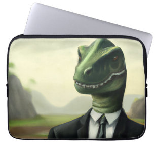 Prehistorische Dinosaur Businessman, Fun AI Genera Laptop Sleeve
