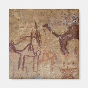 Prehistorische rotschilderingen met kamelen en magneet