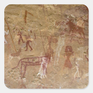 Prehistorische rotsschilderijen, Akakus, Sahara Vierkante Sticker