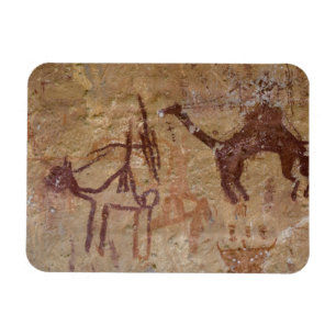 Prehistorische rotstekeningen met kamelen en magneet