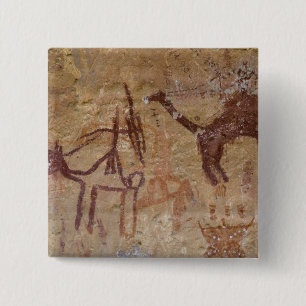 Prehistorische rotstekeningen met kamelen en vierkante button 5,1 cm