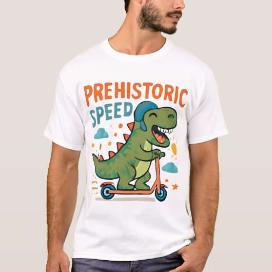Prehistorische Speed Dinosaur Scooter Art T-shirt (Voorkant)