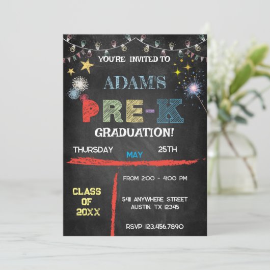 Prek Afstuderen — Chalkboard — Uitnodiging (Staand voorkant)