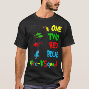 Prek leraar Oh de plaatsen één twee rode blauwe T-shirt