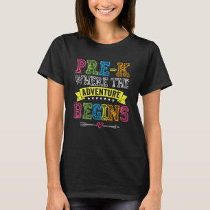 Prek waar het avontuur begint leraar student t-shirt