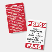 Premier amendement Passe-Presse Badge (Recto et verso)