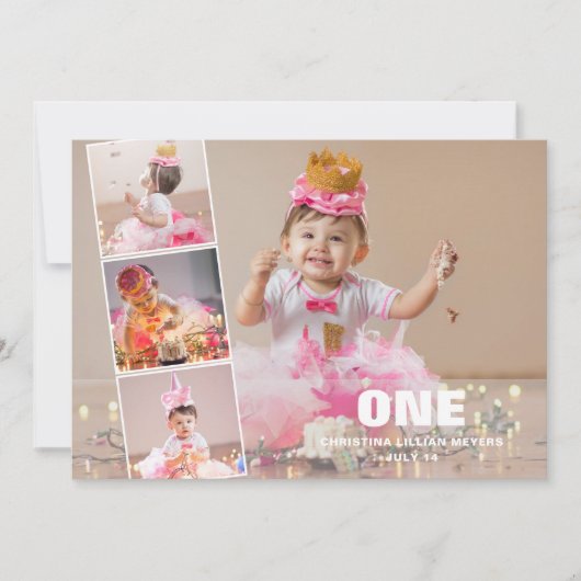 Premier anniversaire 4 Photo Collage Faire-part de (Devant)