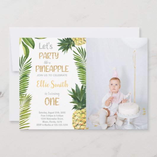 Premier Anniversaire d'ananas Invitations avec pho (Devant)