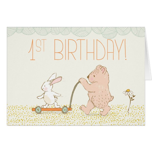 Premier anniversaire de marche Ours et lapin (Devant horizontal)