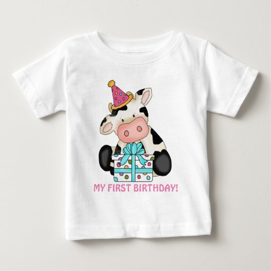 Premier anniversaire fille vache bébé t-shirt (Devant)