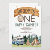 PREMIER Anniversaire Happy Camper Invitation (Devant / Derrière)