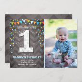 Premier anniversaire Invitation garçon One Chalk V (Devant / Derrière)