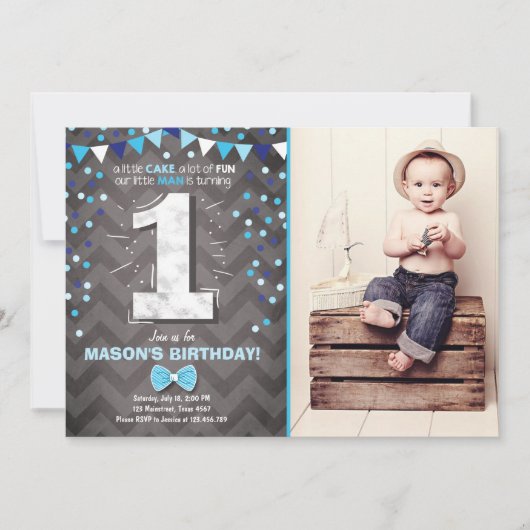 Premier anniversaire Invitation garçon One Navy Bl (Devant)