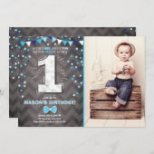 Premier anniversaire Invitation garçon One Navy Bl (Devant / Derrière)