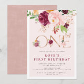 Premier anniversaire Invitation safran Rose Papill (Devant / Derrière)