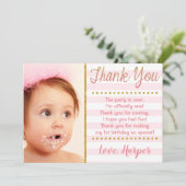 Premier anniversaire rose et or Carte de remerciem (Debout devant)