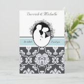 Premier baiser Bleu de mer Customisé Faire-part de (Debout devant)