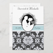 Premier baiser Bleu de mer Customisé Faire-part de (Devant / Derrière)