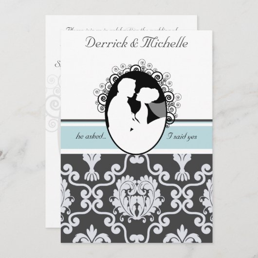 Premier baiser Bleu de mer Customisé Faire-part de (Devant / Derrière)